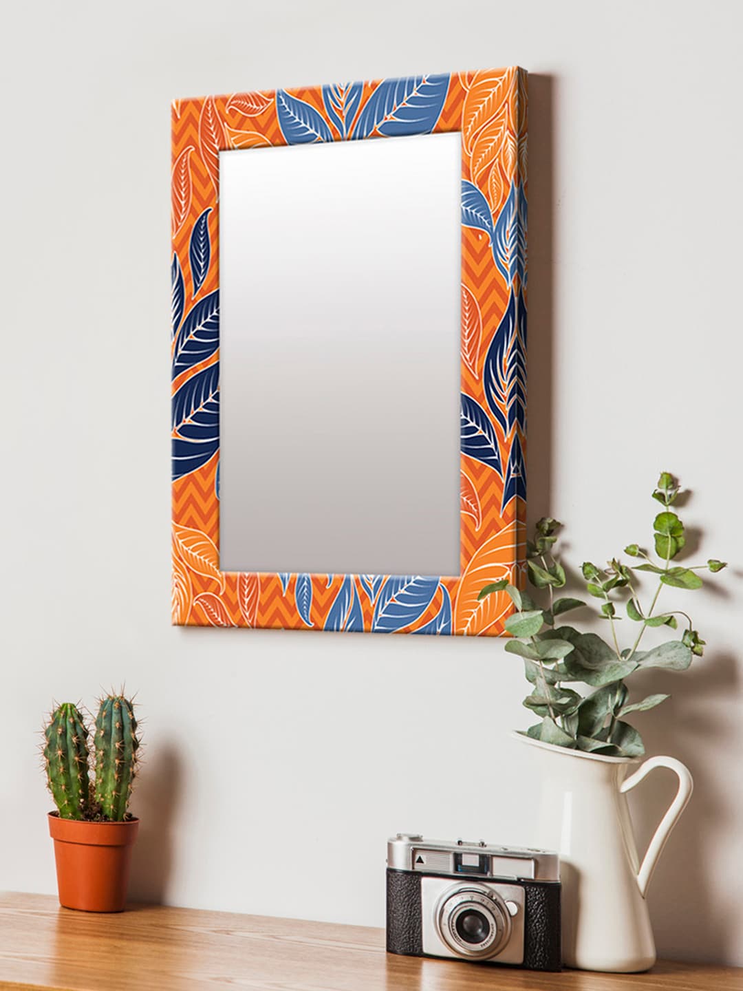 999Store Orange & Blue Printed MDF Wall Mirror Price in India
