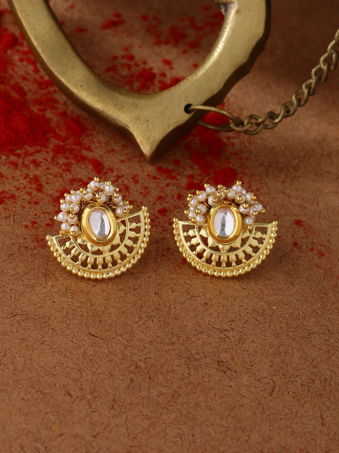 Studio Voylla Gold-Toned Crescent Shaped Studs Price in India