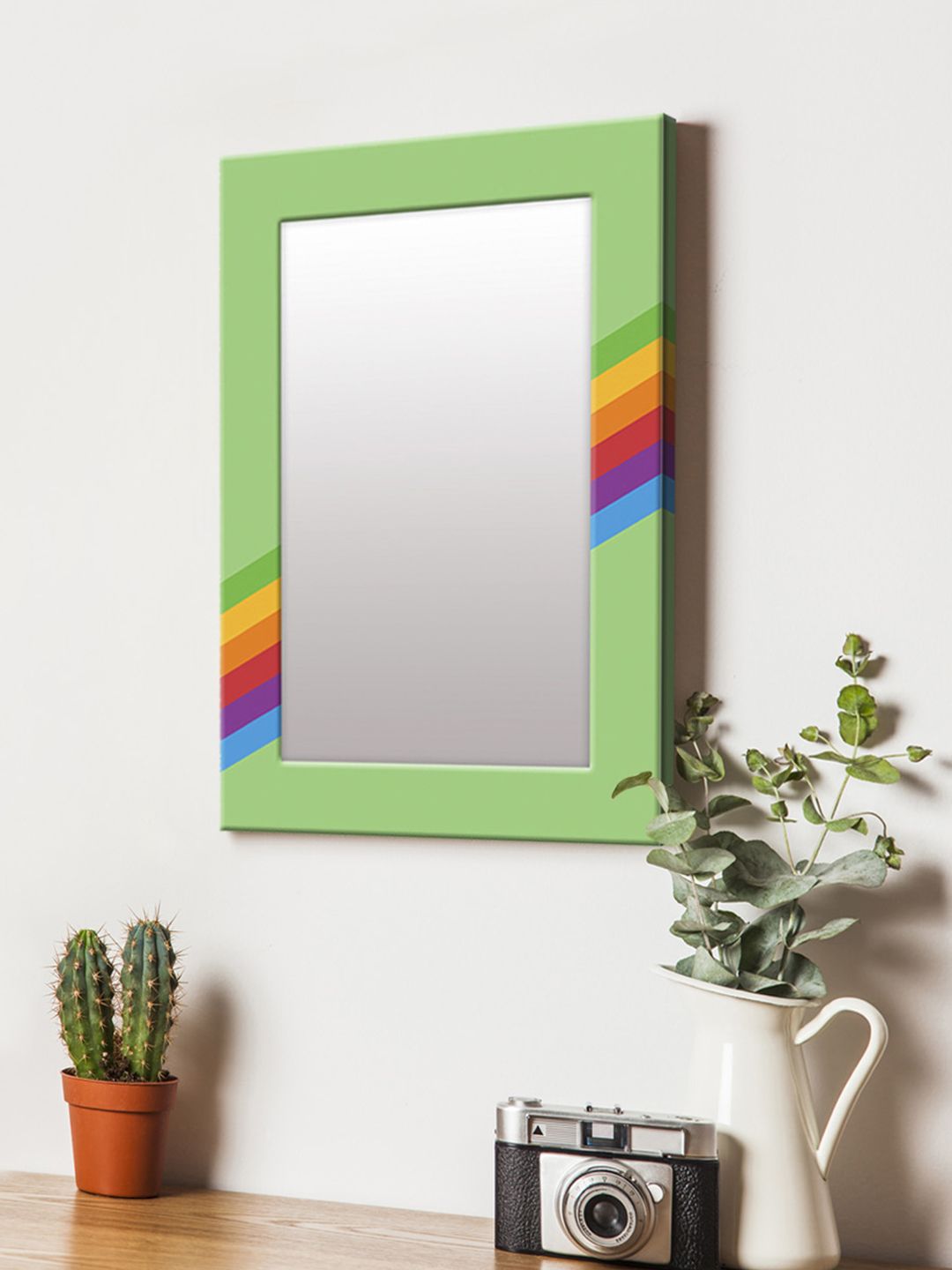 999Store Green & Multicoloured Printed MDF Wall Mirror Price in India