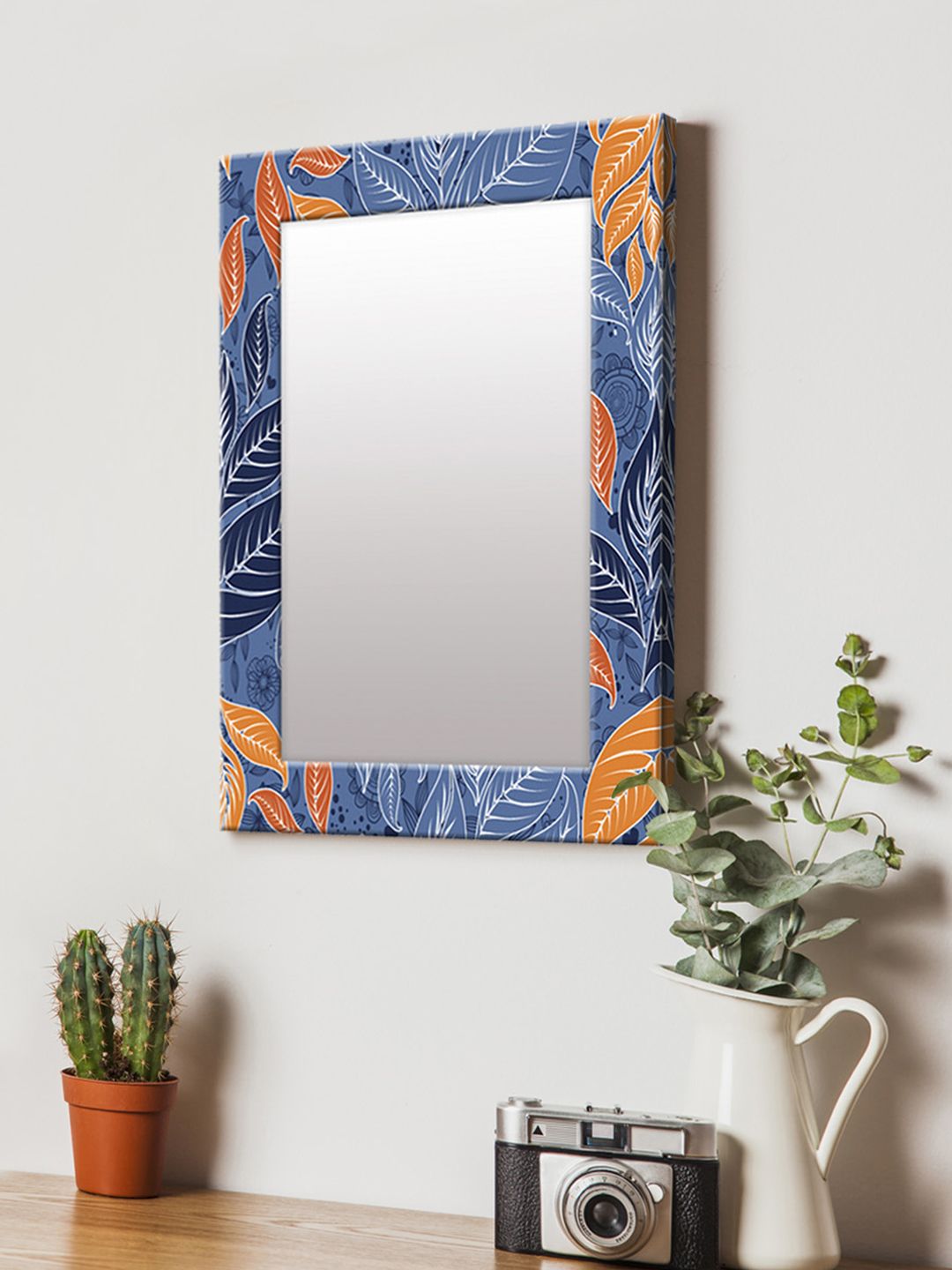 999Store Blue & Orange Printed MDF Wall Mirror Price in India