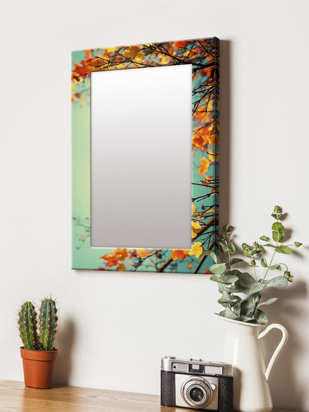999Store Yellow & Green Printed MDF Wall Mirror Price in India