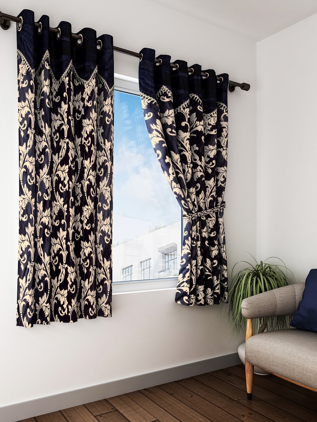 Home Sizzler Black & Beige Set of 2 Window Curtains Price in India