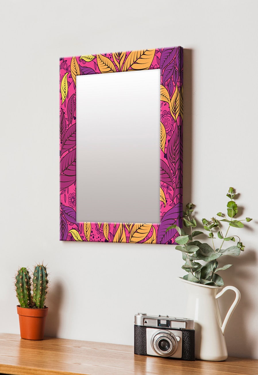999Store Purple & Yellow Printed MDF Wall Mirror Price in India