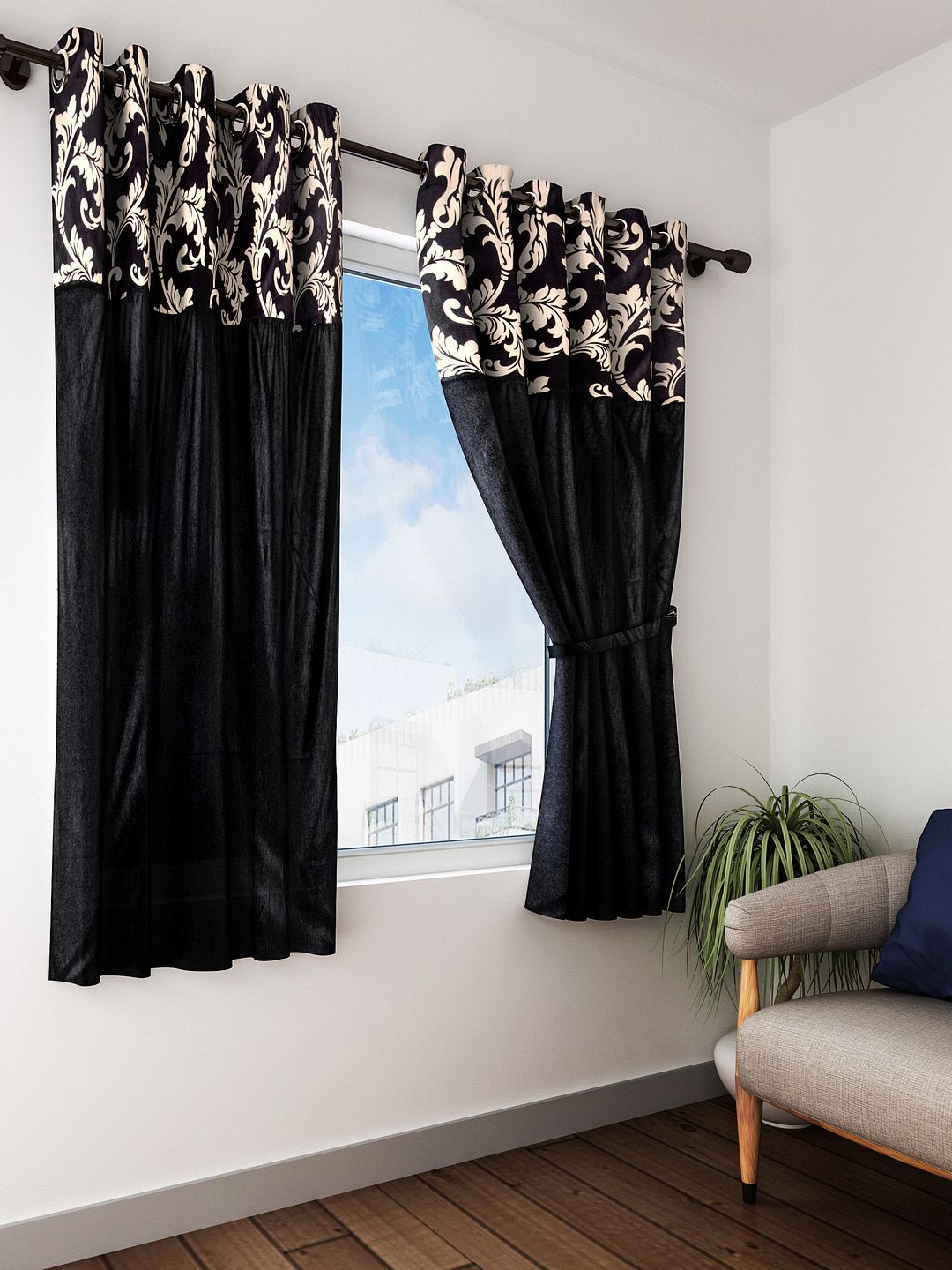 Fashion String Set of 2 Black Window Curtains Price in India
