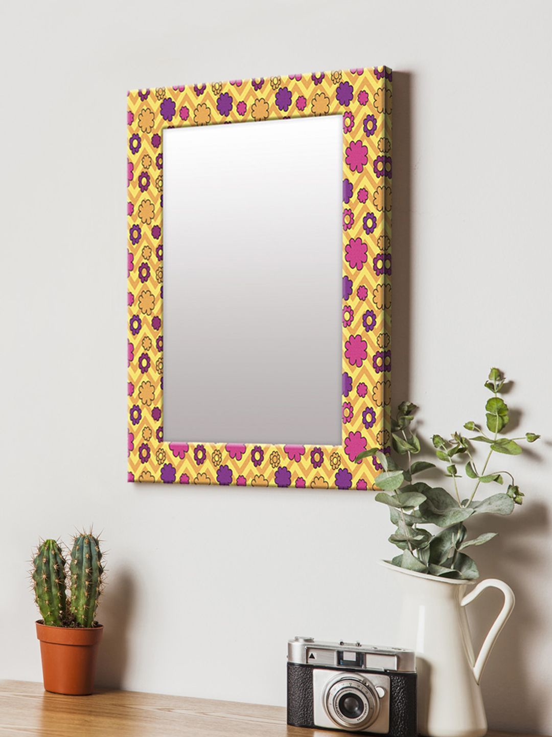 999Store Yellow Printed MDF Wall Mirror Price in India