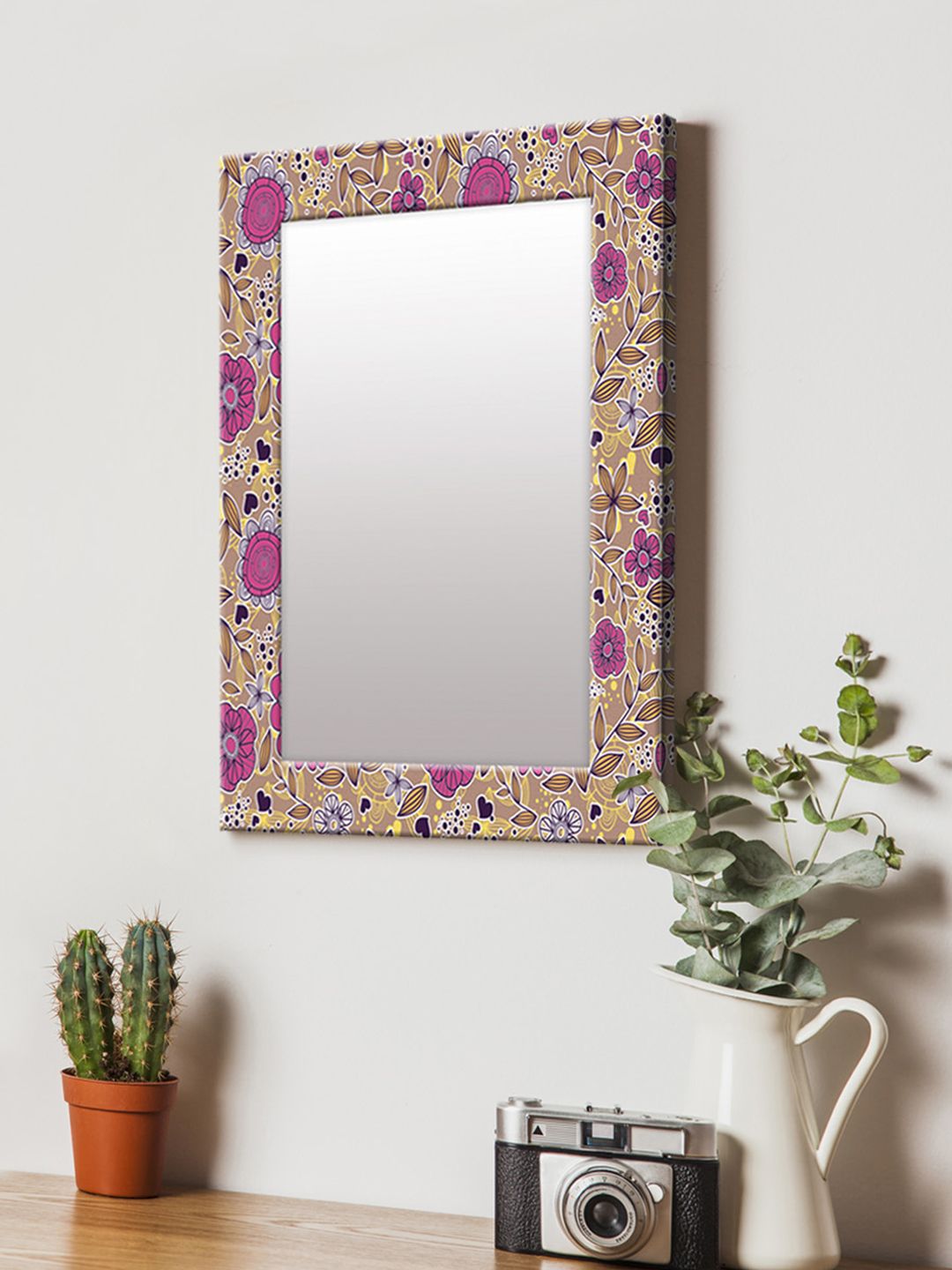 999Store Brown Printed MDF Wall Mirror Price in India