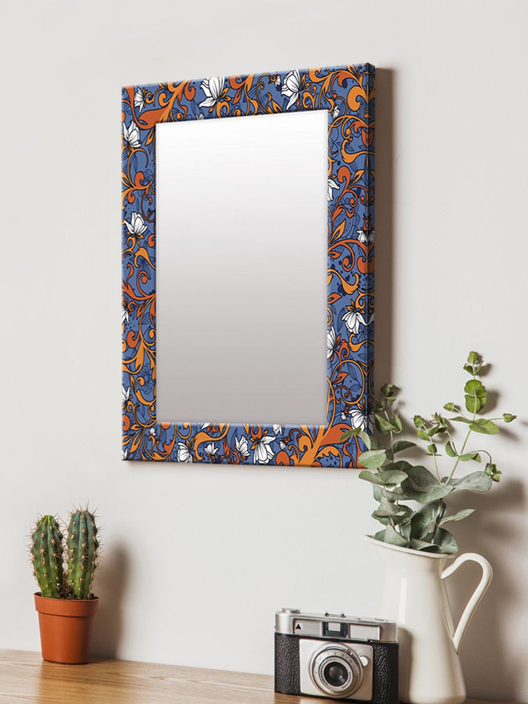 999Store Orange & Blue Printed MDF Wall Mirror Price in India