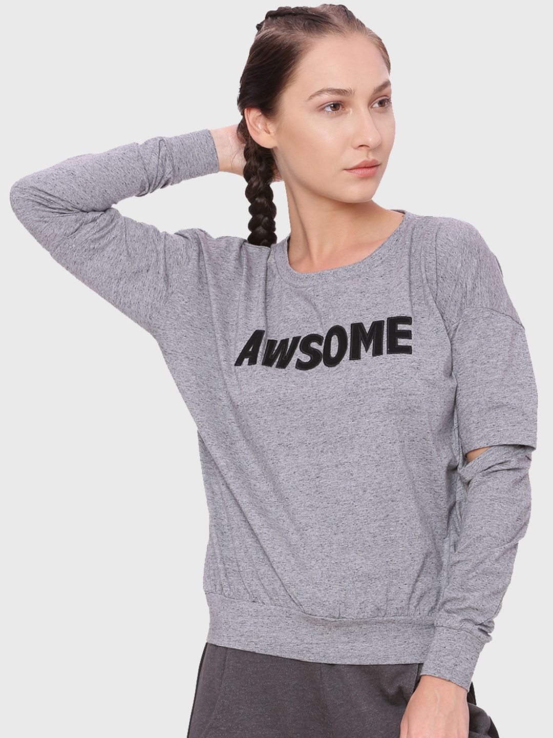 Soul Space Women Grey Embroidered Sweatshirt Price in India