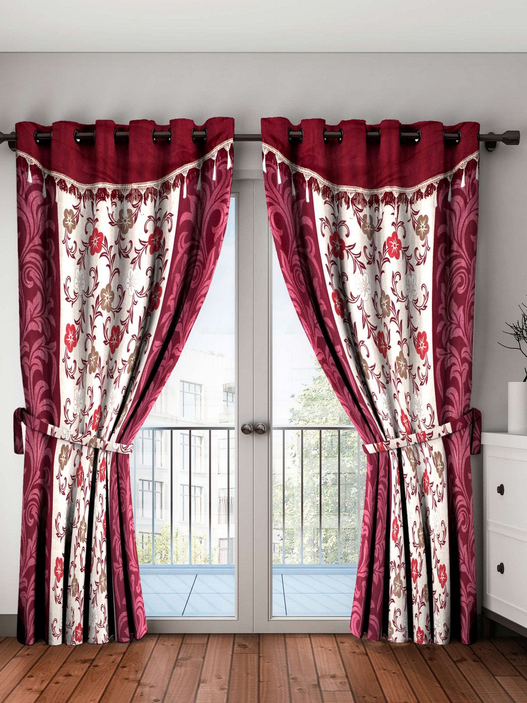 Fashion String Set of 2 Maroon Long Door Curtains Price in India