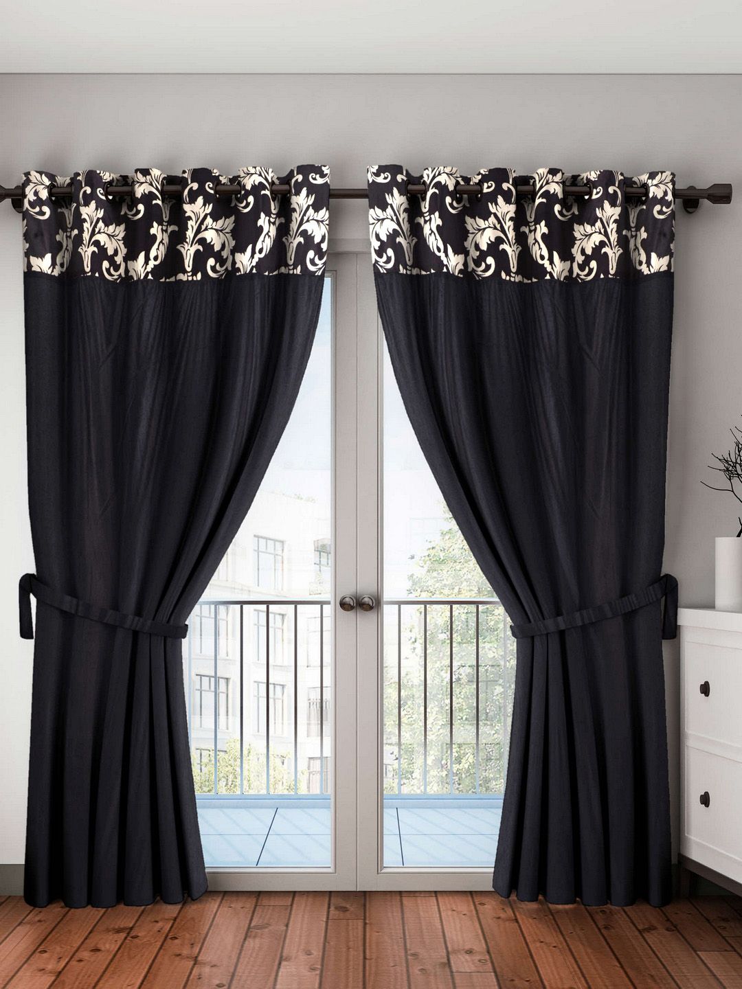 Fashion String Set of 2 Black Long Door Curtains Price in India