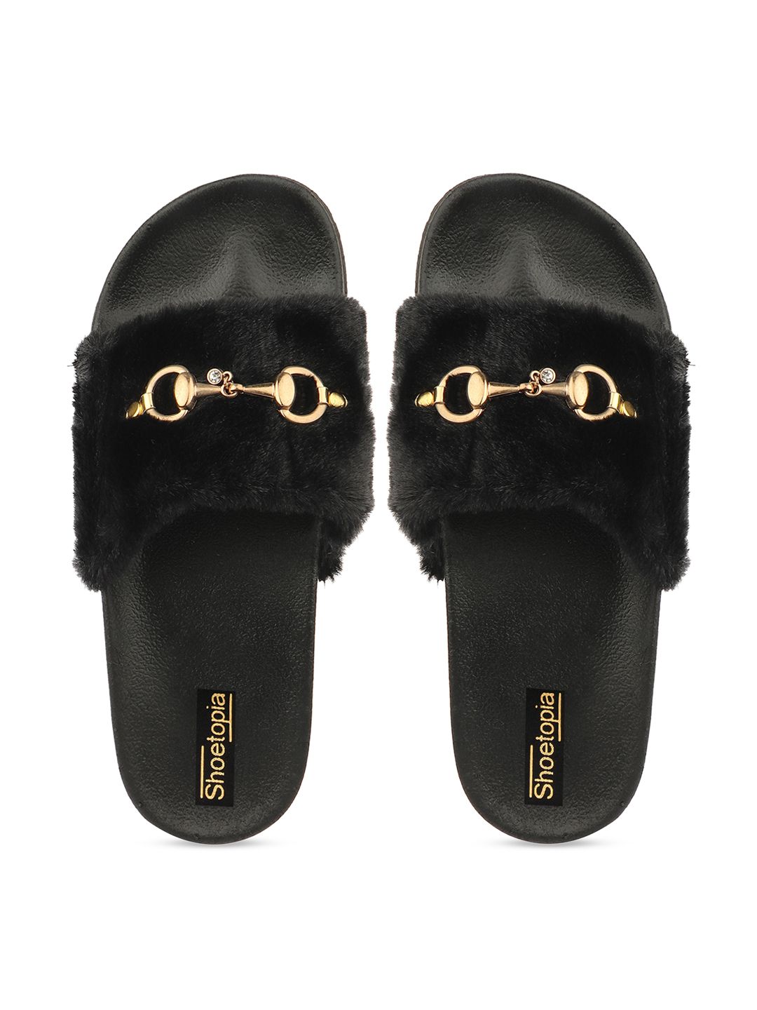 Shoetopia Women Black Embellished Sliders Price in India