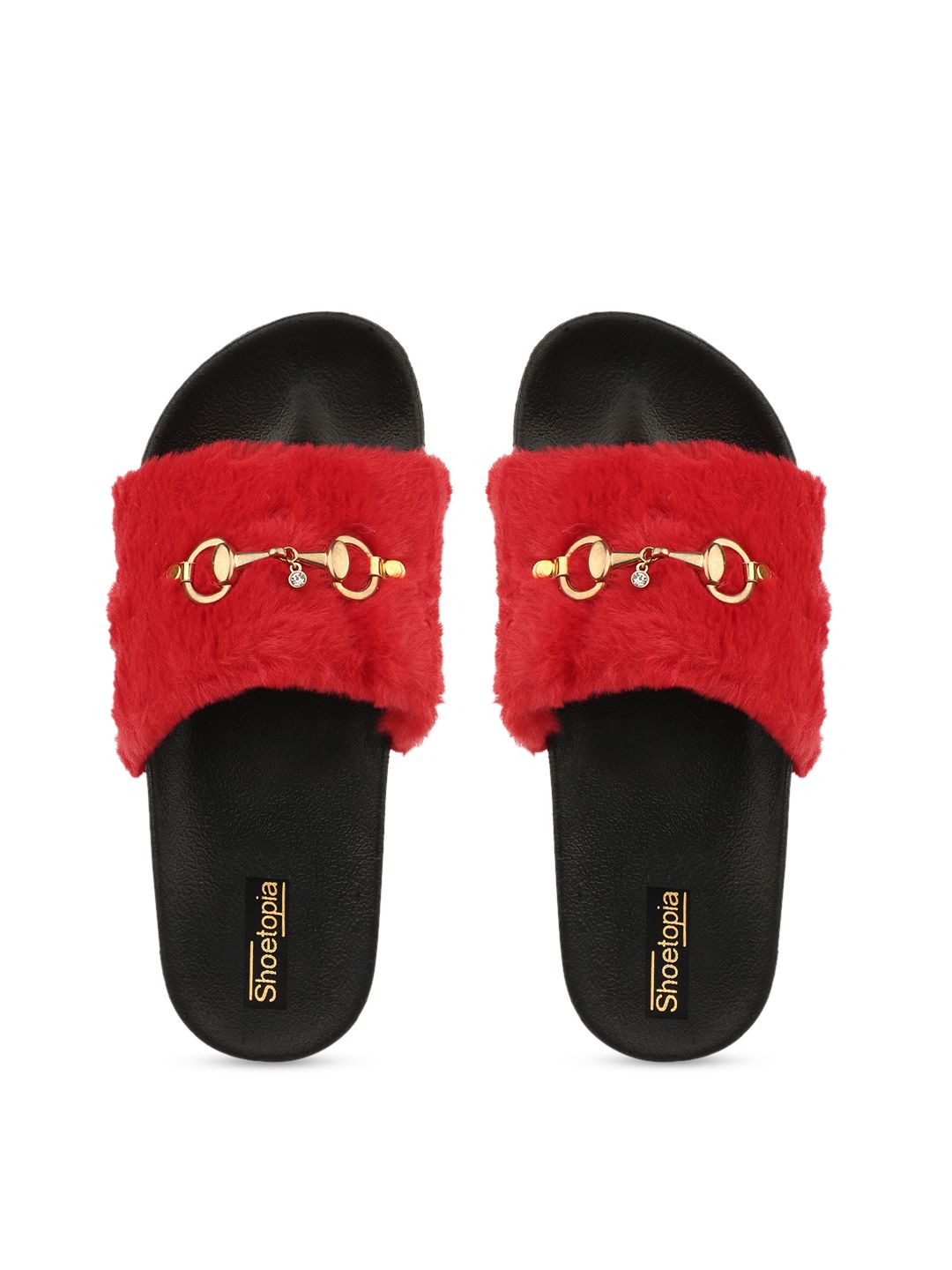 Shoetopia Women Red Embellished Sliders Price in India