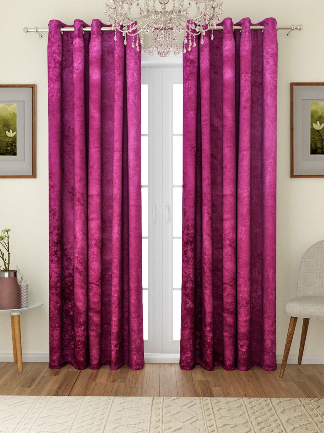 ROMEE Pink Set of 2 Velvet Room Darkening Door Curtains Price in India