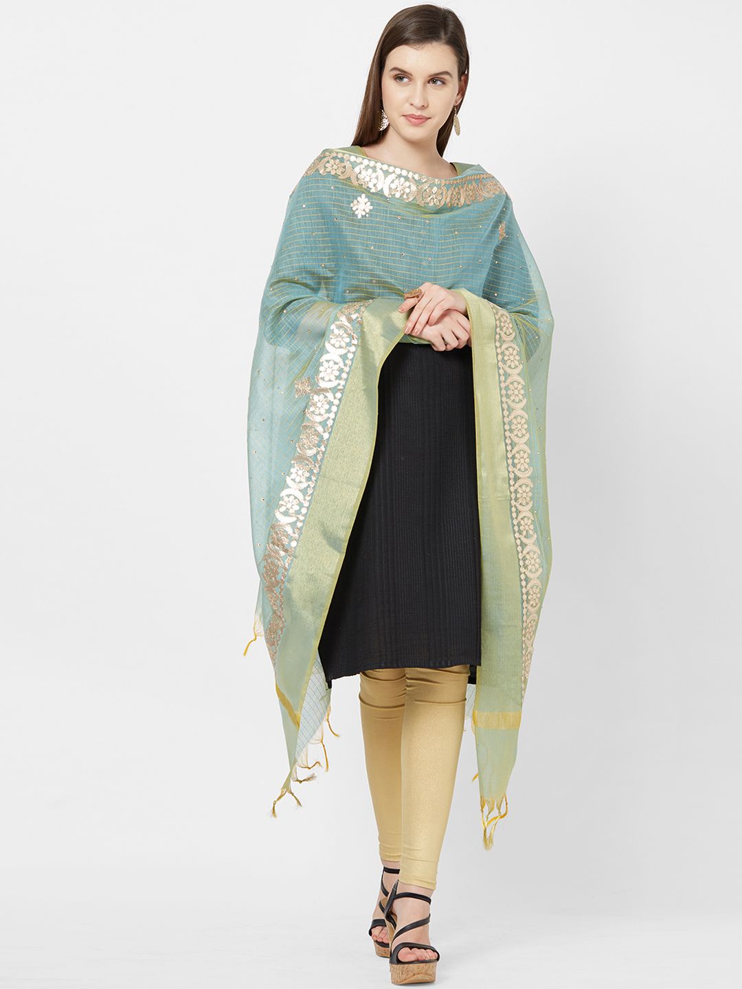 Dupatta Bazaar Blue Embroidered Dupatta Price in India