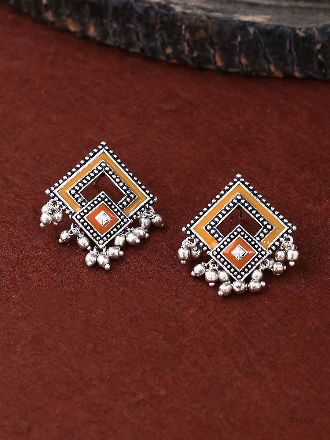 Studio Voylla Oxidised Silver-Plated Diamond Shaped Oversize Studs Price in India