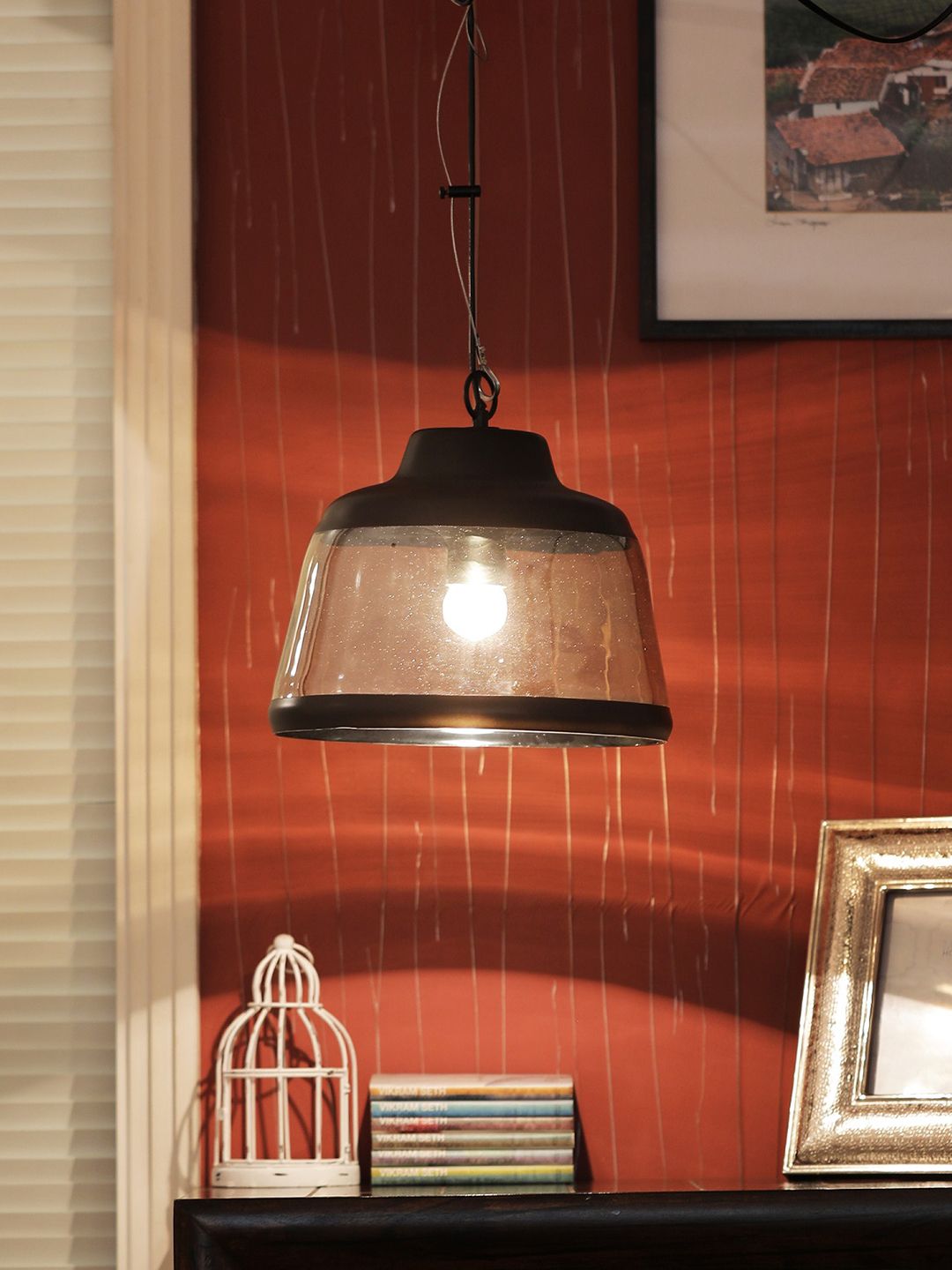 THE LIGHT STORE Gold-Toned & Black Self Design Hanging Light Price in India