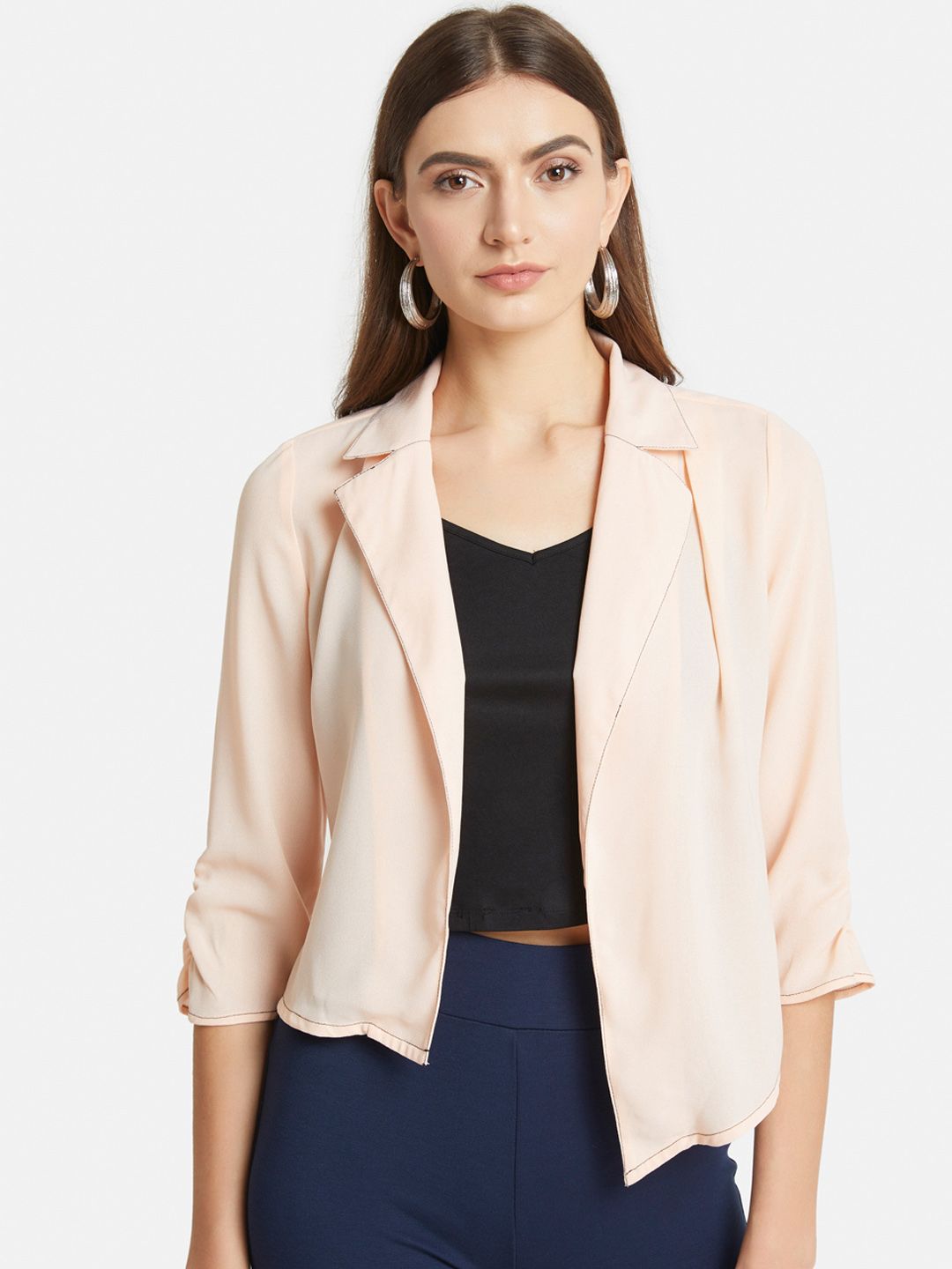 Kazo Pink Solid Open Front Shrug