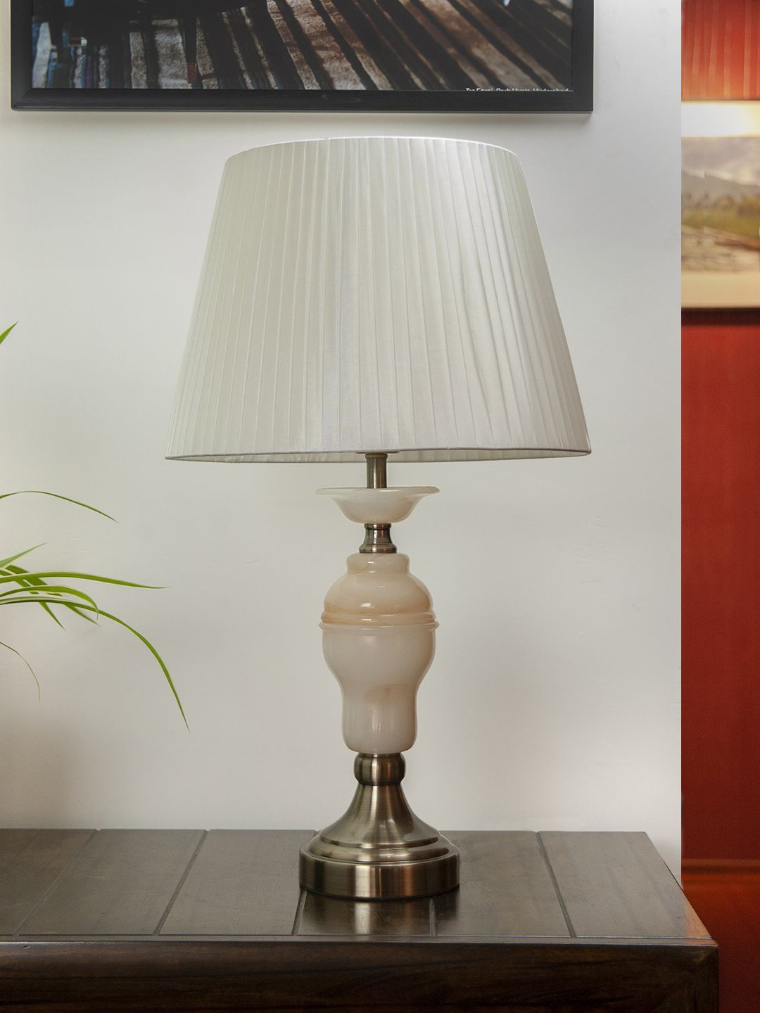 THE LIGHT STORE White Self Design Bedside Table Lamp with Shade Price in India