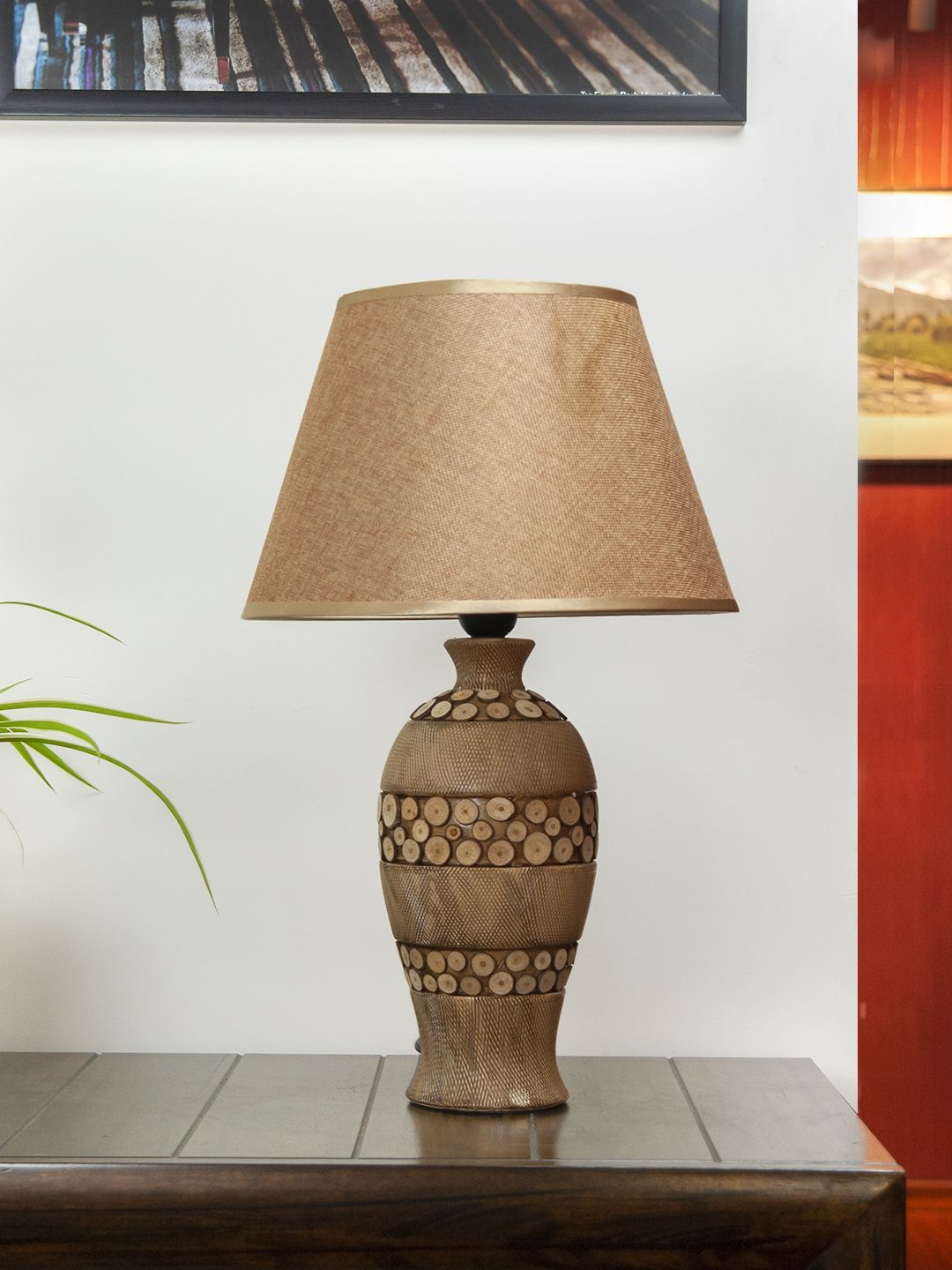 THE LIGHT STORE Brown Self Design Bedside Table Lamp with Shade Price in India