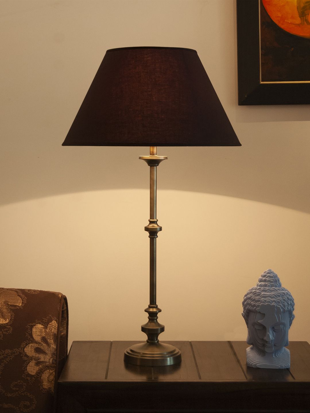 THE LIGHT STORE Gold-Toned & Black Solid Buffet Table Lamp with Shade Price in India