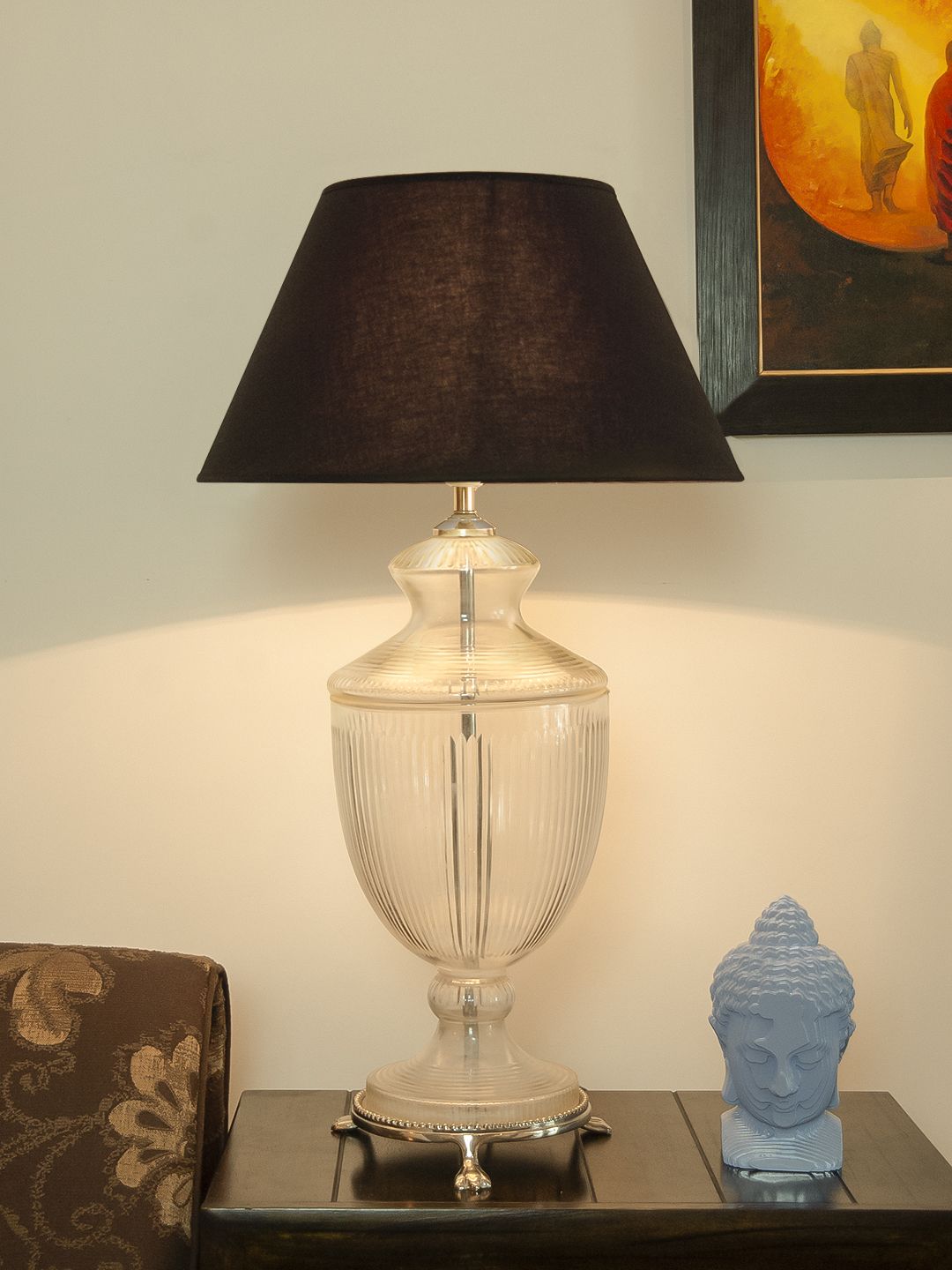 THE LIGHT STORE White Self Design Bedside Standard Table Lamp with Shade Price in India