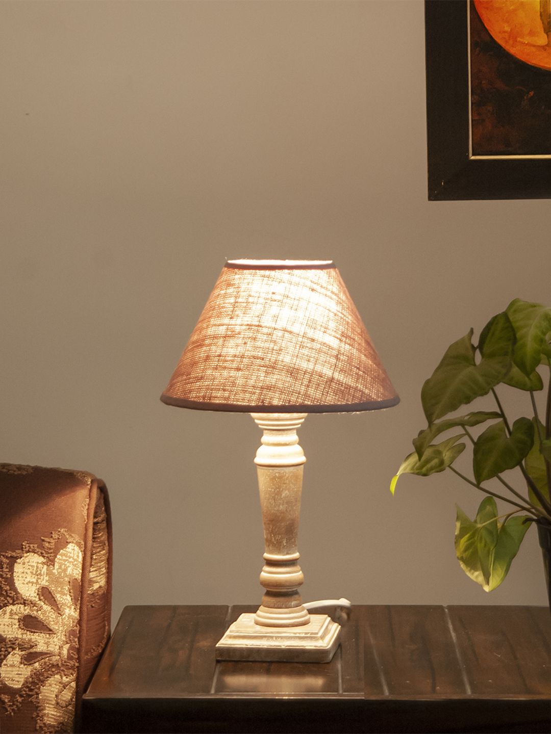 THE LIGHT STORE Grey Solid Contemporary Bedside Table Lamp with Shade Price in India
