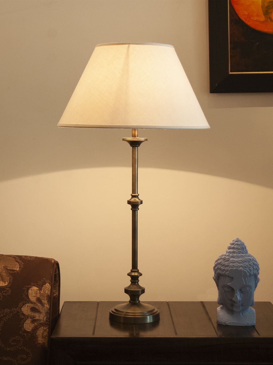 THE LIGHT STORE Gold-Toned & White Solid Bedside Bedside Standard Table Lamp Price in India