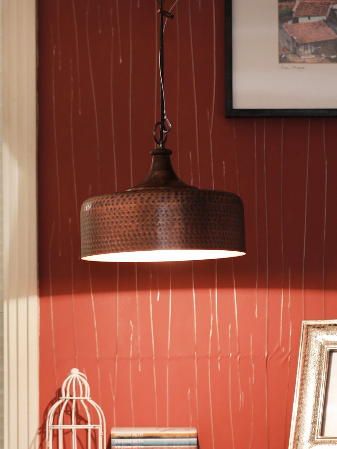 THE LIGHT STORE Copper-Toned Self Design Hanging Light Price in India