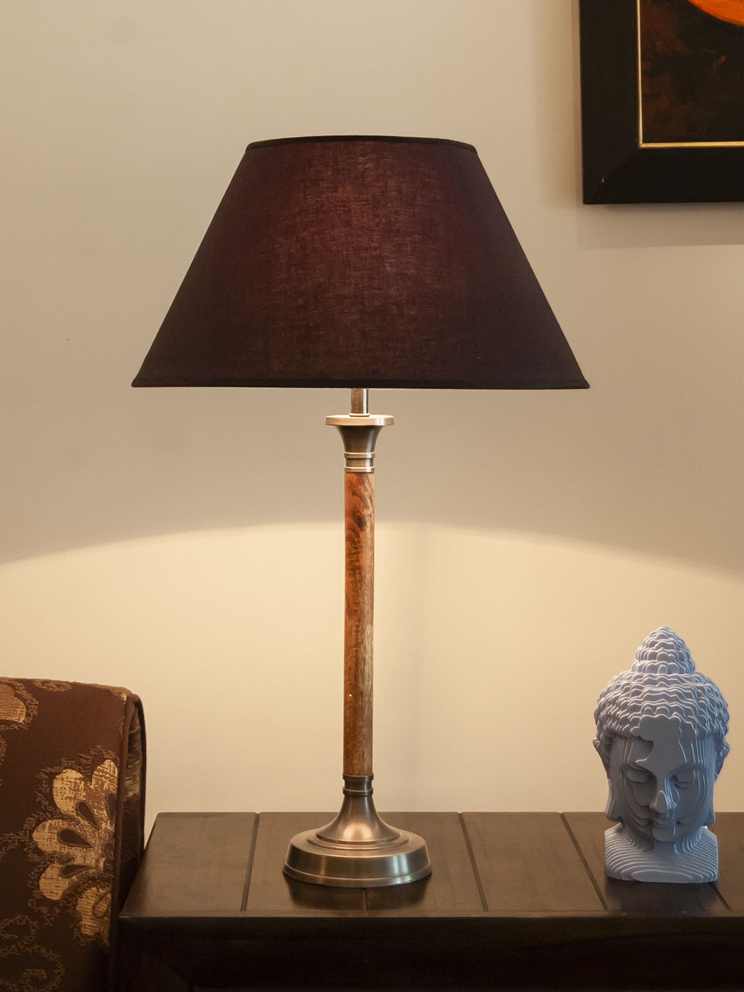 THE LIGHT STORE Brown Self Design Bedside Table Lamp with Shade Price in India
