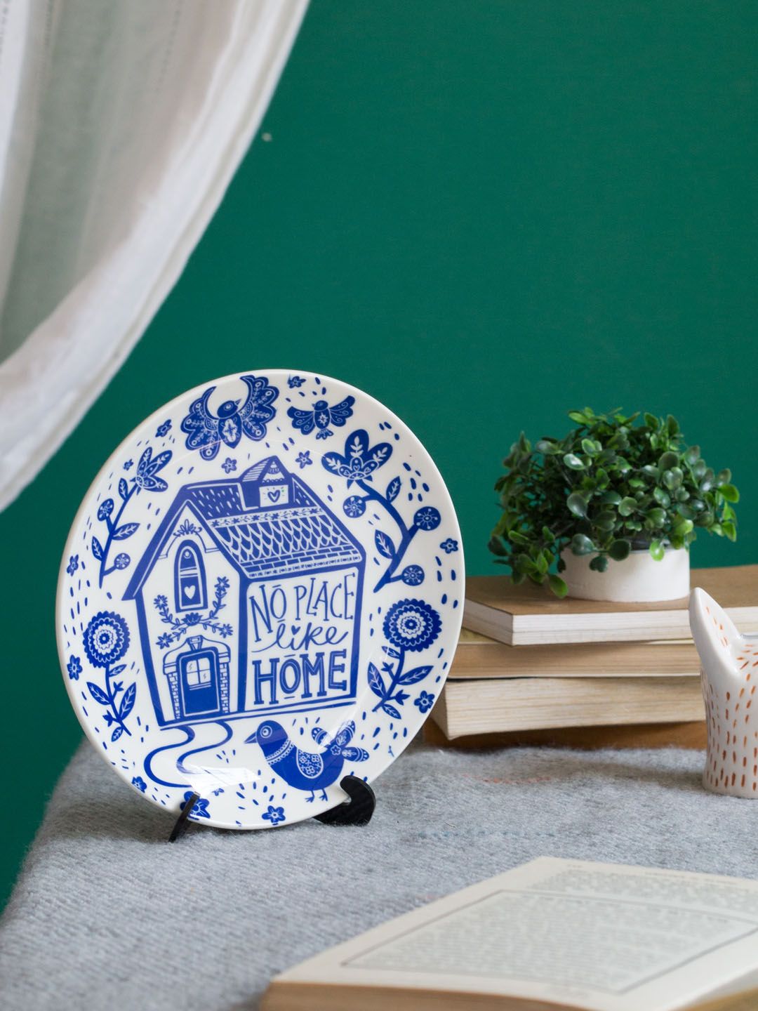 Chumbak Chumbak Quietly Quaint Bone China Floral Glossy Hanging Hall Wall Plates-7.5In