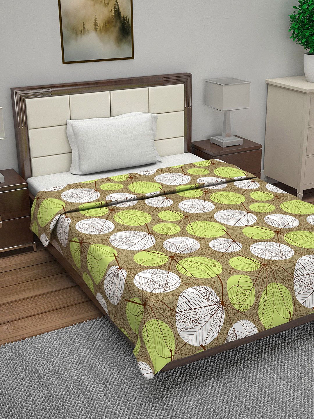 Divine Casa Brown Floral AC Room 110 GSM Single Bed Quilt Price in India