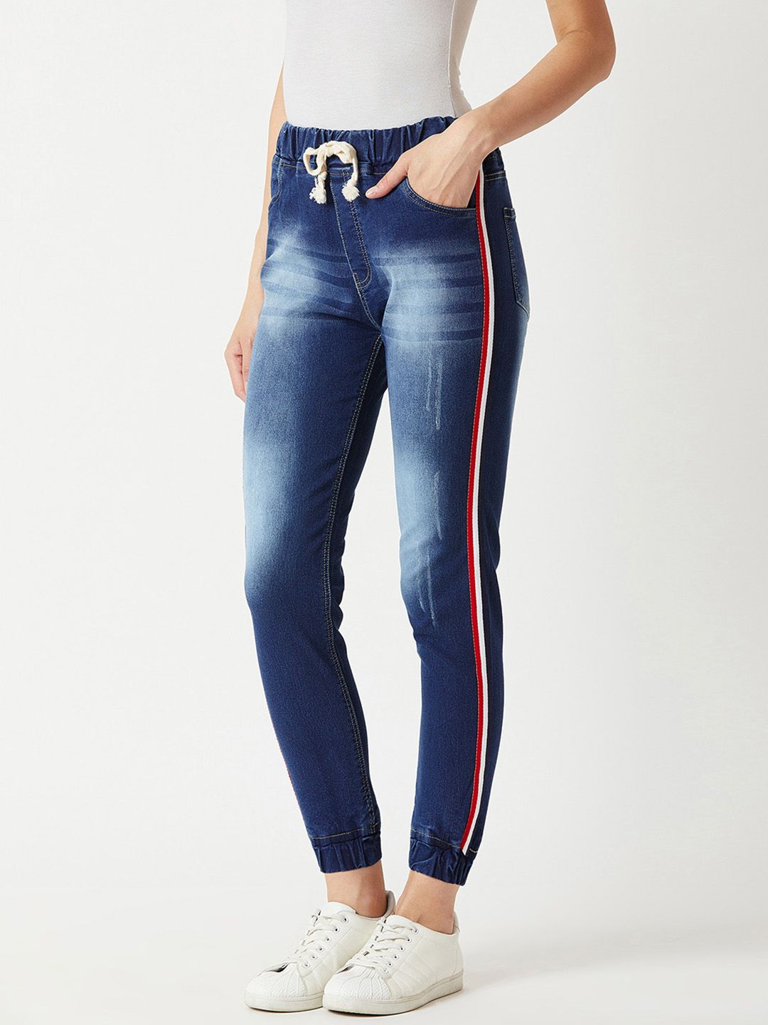 Miss Chase Women Navy Blue Regular Fit Denim Solid Joggers Price in India