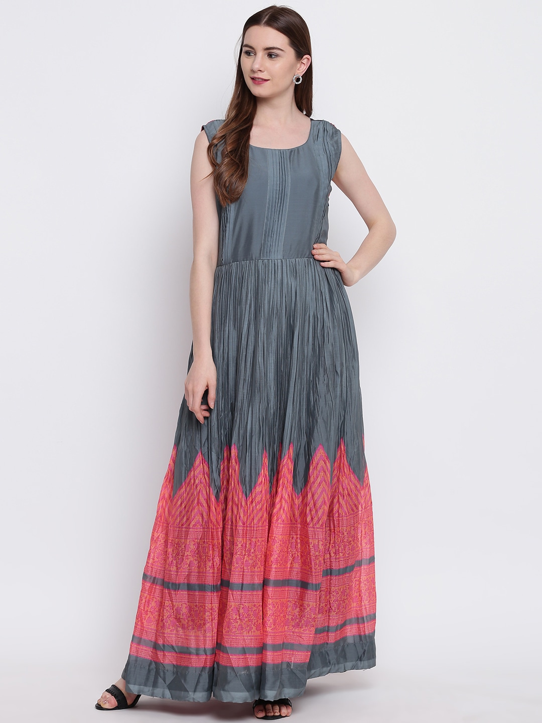 Kvsfab Women Grey Printed Maxi Dress Price in India