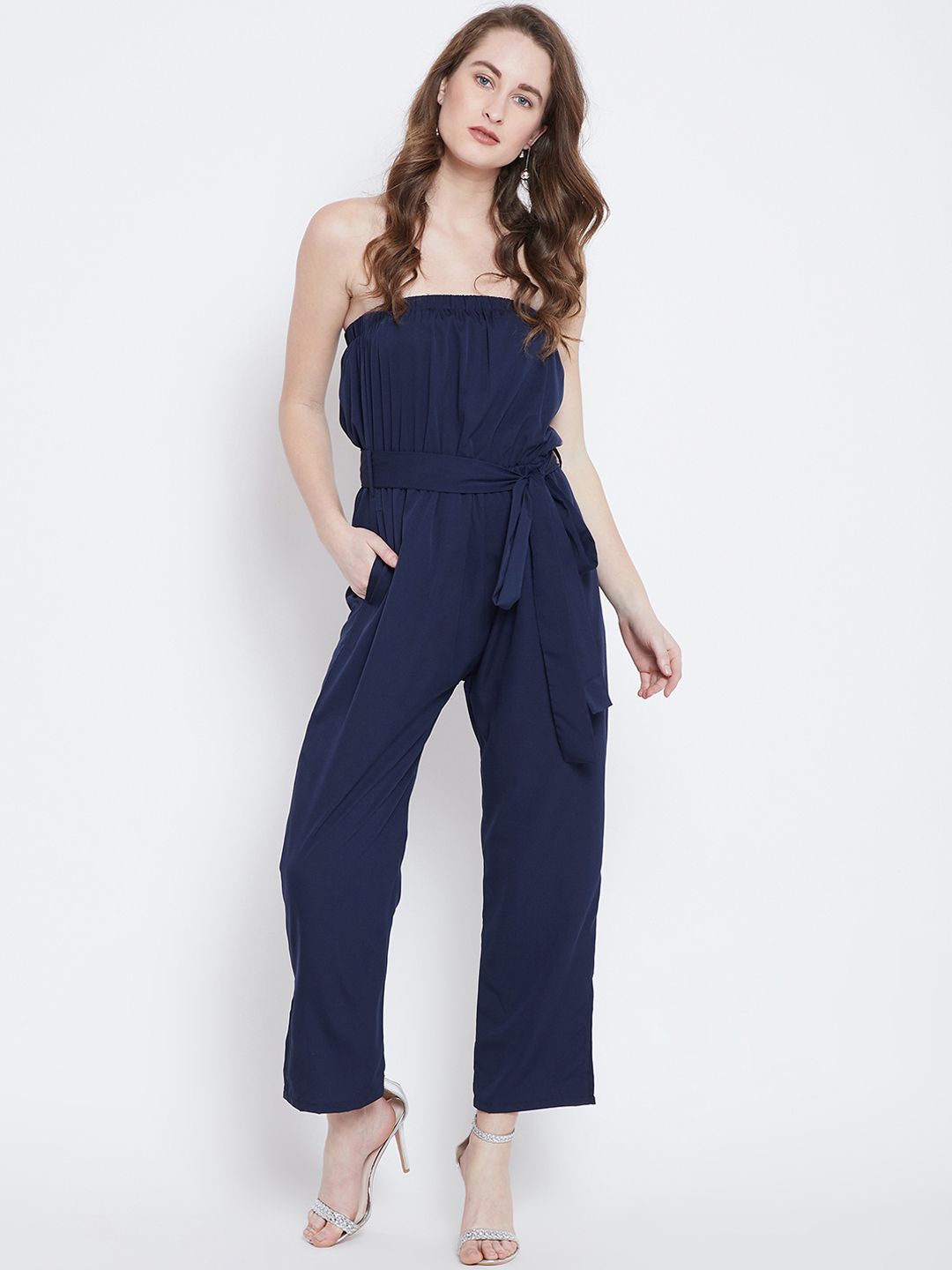 Berrylush Navy Blue Solid Basic Jumpsuit Price in India