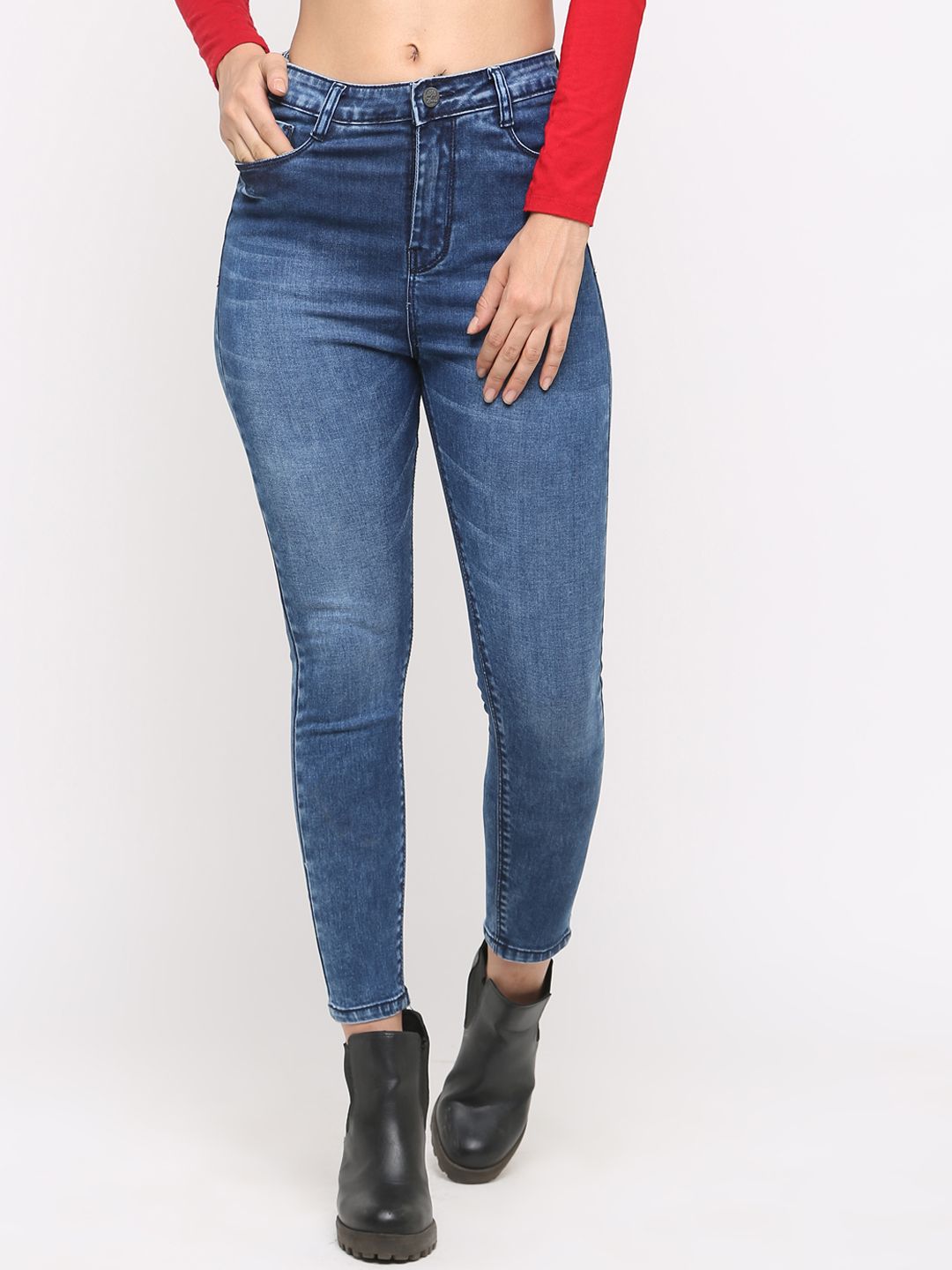 ZHEIA Women Blue Skinny Fit High-Rise Clean Look Jeans Price in India