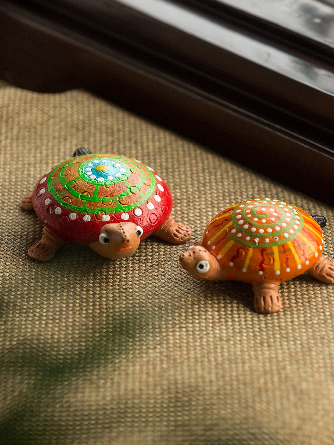 ExclusiveLane Set of 2 Red & Orange Hand-Painted Squirtle-Turtle Terracotta Figurines Price in India