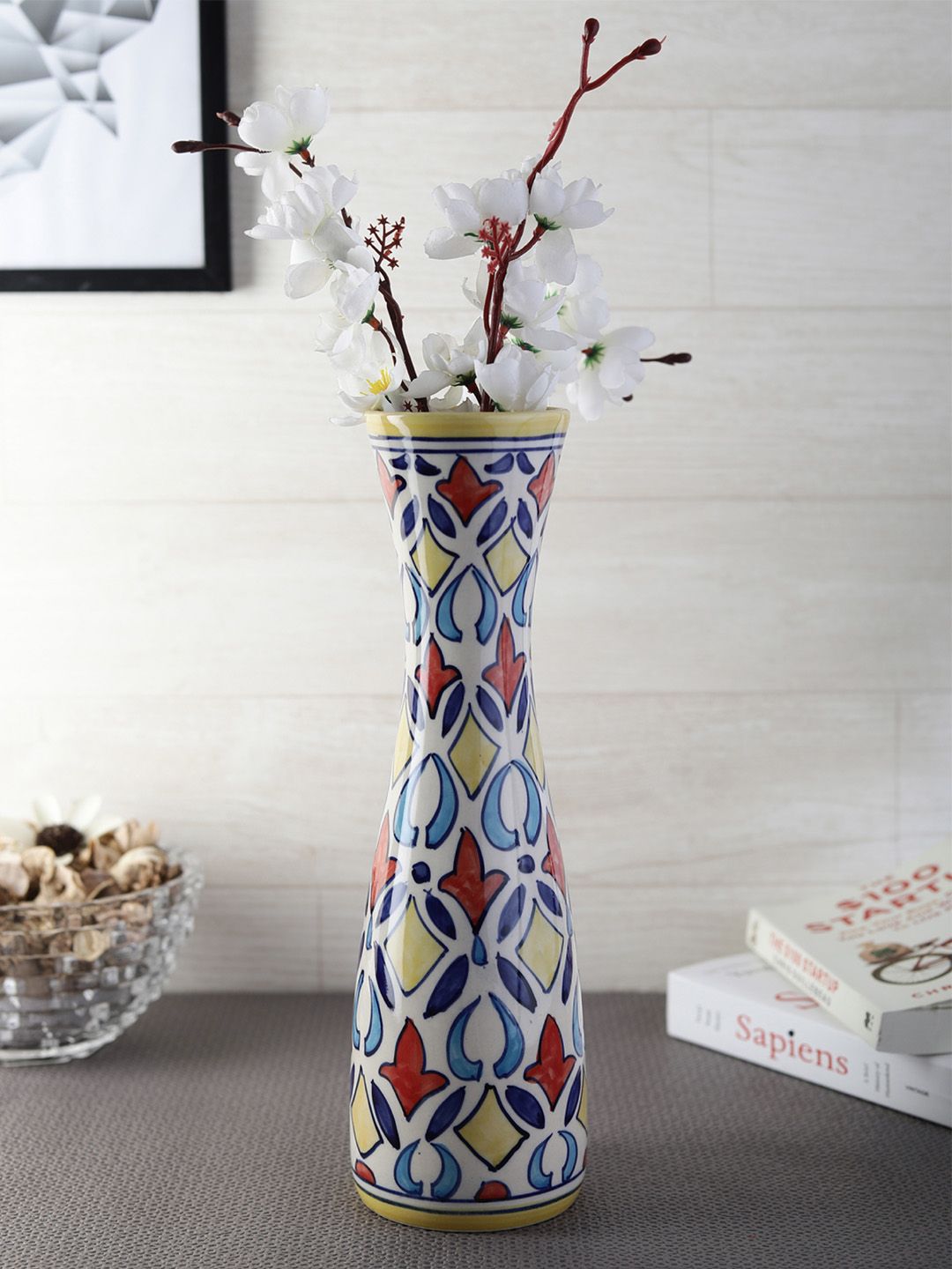VarEesha Multicoloured Printed Ceramic Flower Vase Price in India