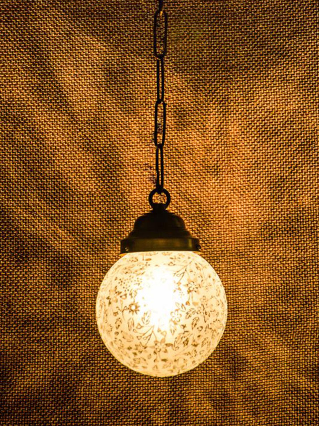 Fos Lighting Gold-Toned & White Self Design Hanging Lamp with Shade Price in India