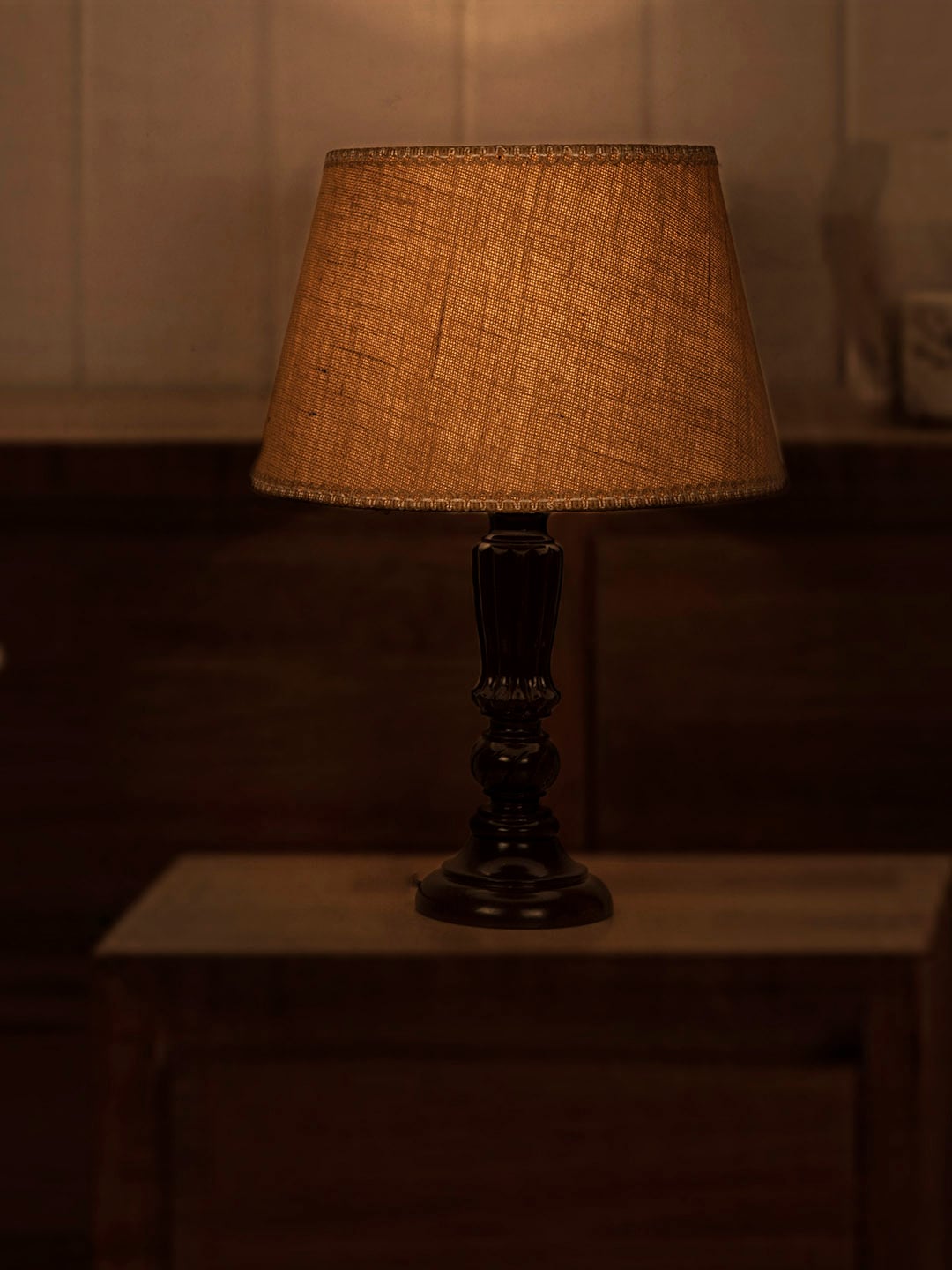 Fos Lighting Lamp Brown Textured Bedside Standard Table Lamp With Fabric Shade Price in India