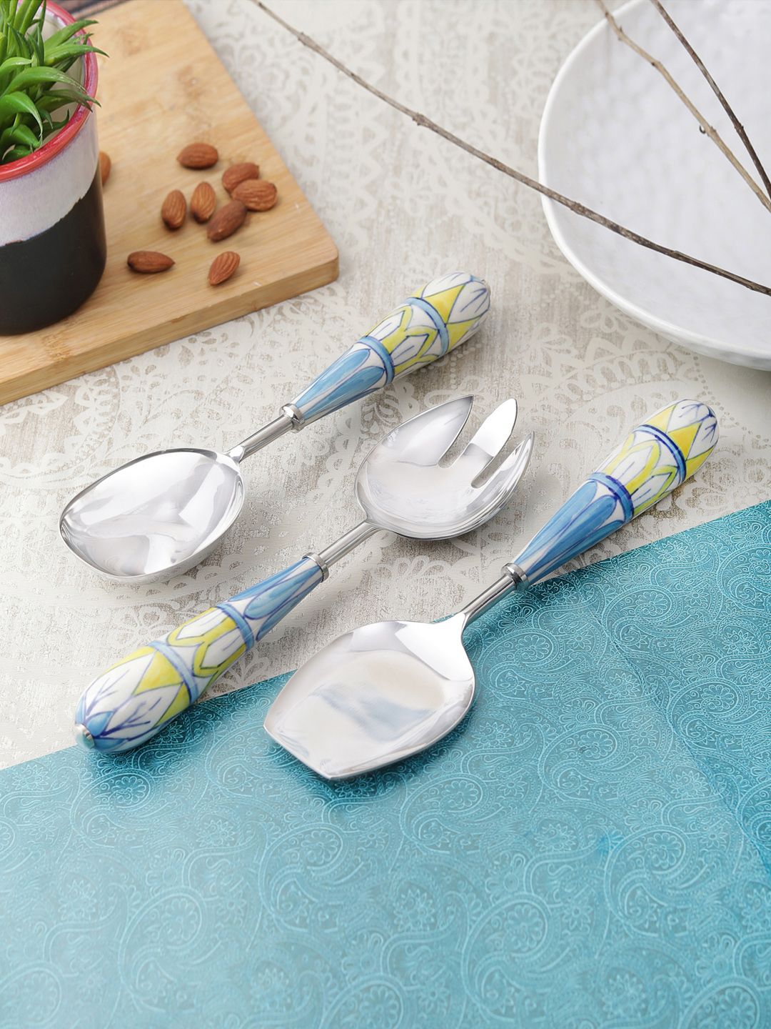 VarEesha Set of 3 Blue Stainless Steel Hand-Painted Spoons Price in India