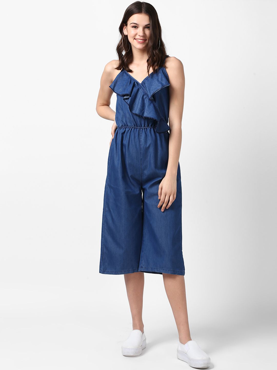 StyleStone Blue Solid Capri Jumpsuit Price in India