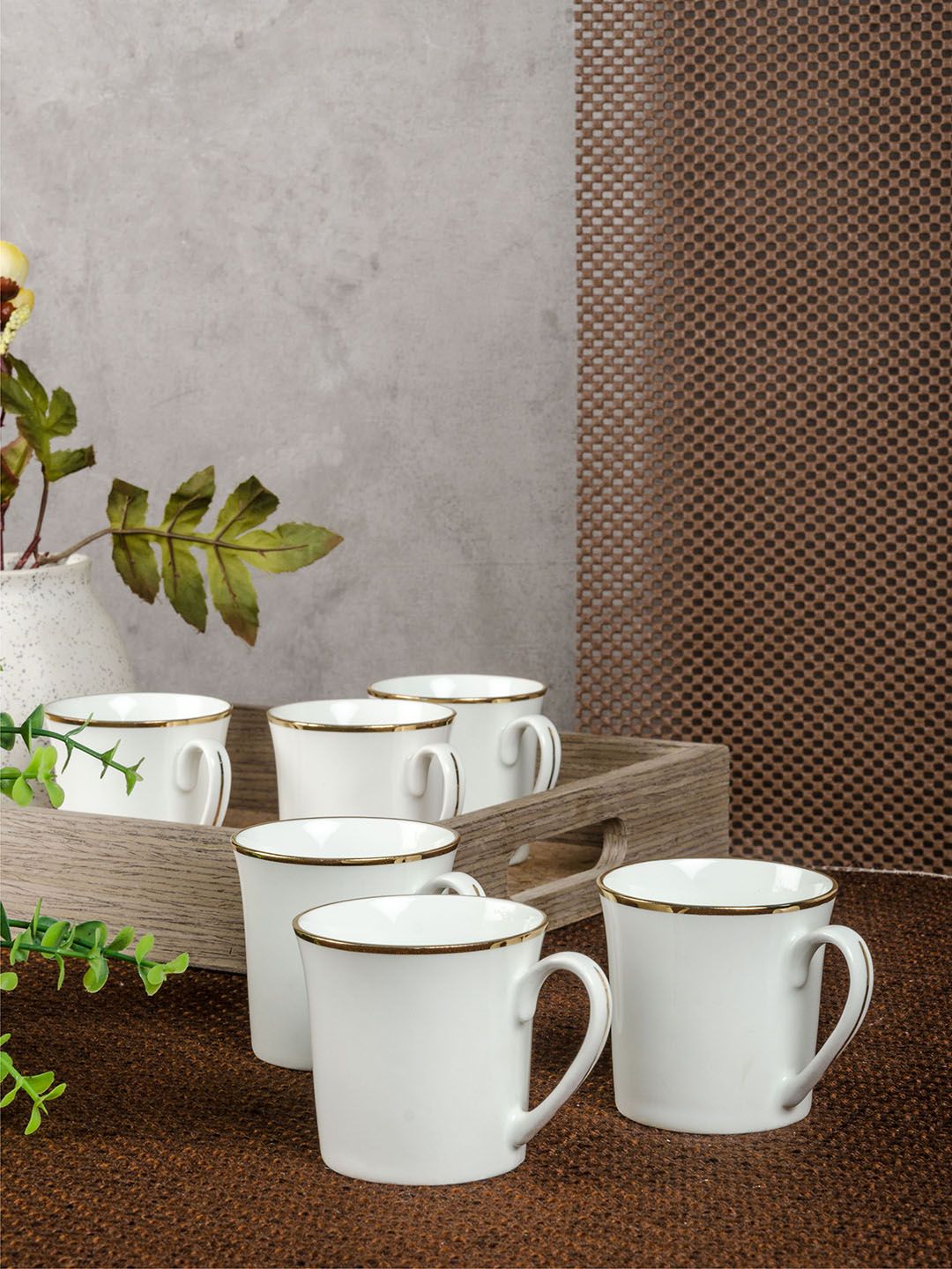 SONAKI White & Black 6-Pieces Printed Bone China Cups Set Price in India