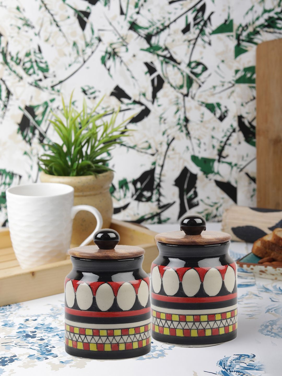 VarEesha Set of 2 Multicoloured Ceramic Jars Price in India