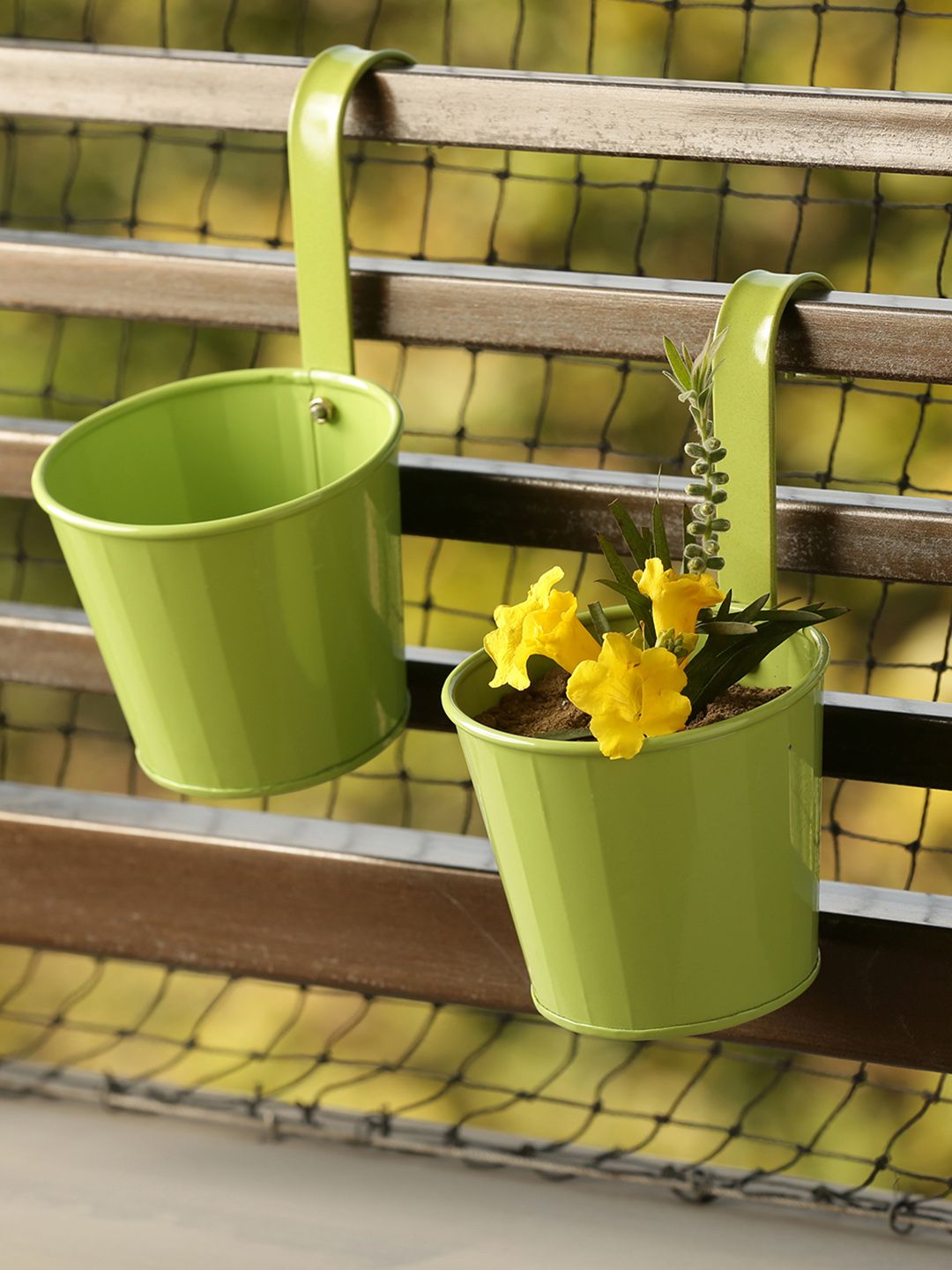 ExclusiveLane Set of 2 Handcrafted & Hand-Painted Solid Railing Cum Planter Pots Price in India
