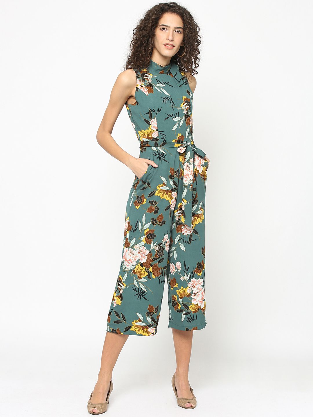 Gipsy Women Teal Green Printed Culotte Jumpsuit Price in India