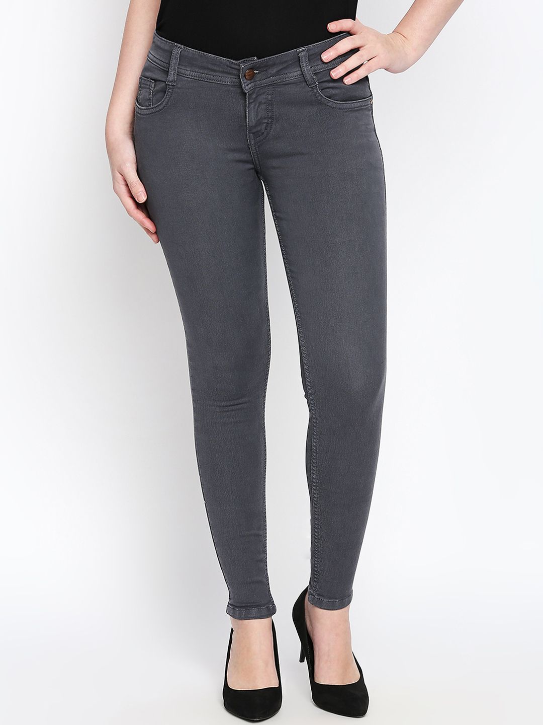 High Star Women Grey Slim Fit Mid-Rise Clean Look Stretchable Jeans Price in India