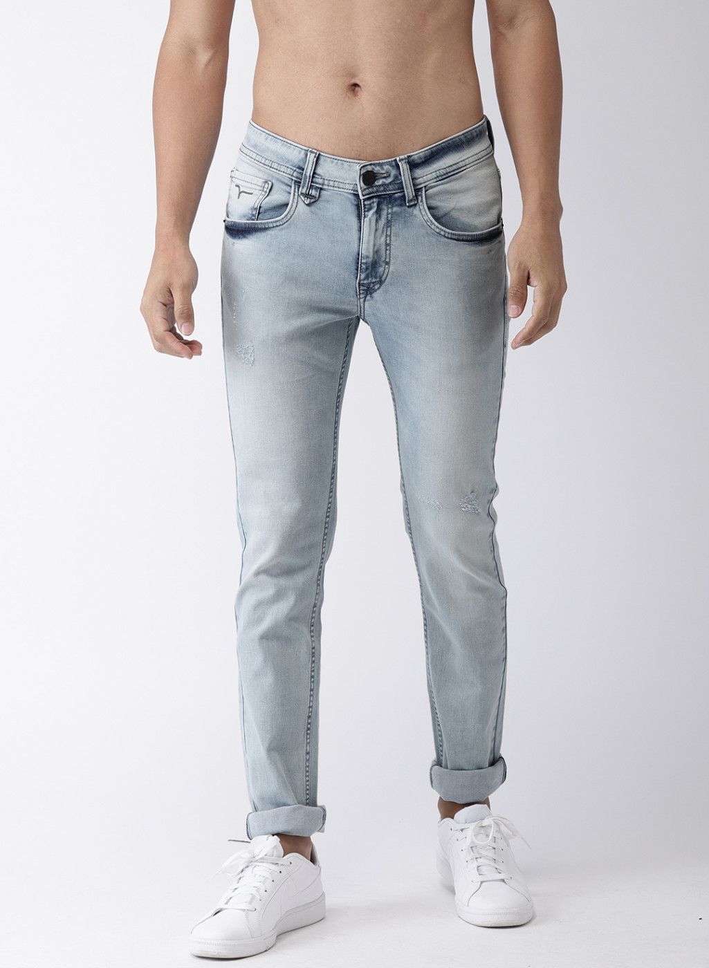Flying Machine Blue Jackson Skinny Fit Mid-Rise Low Distressed Stretchable Jeans