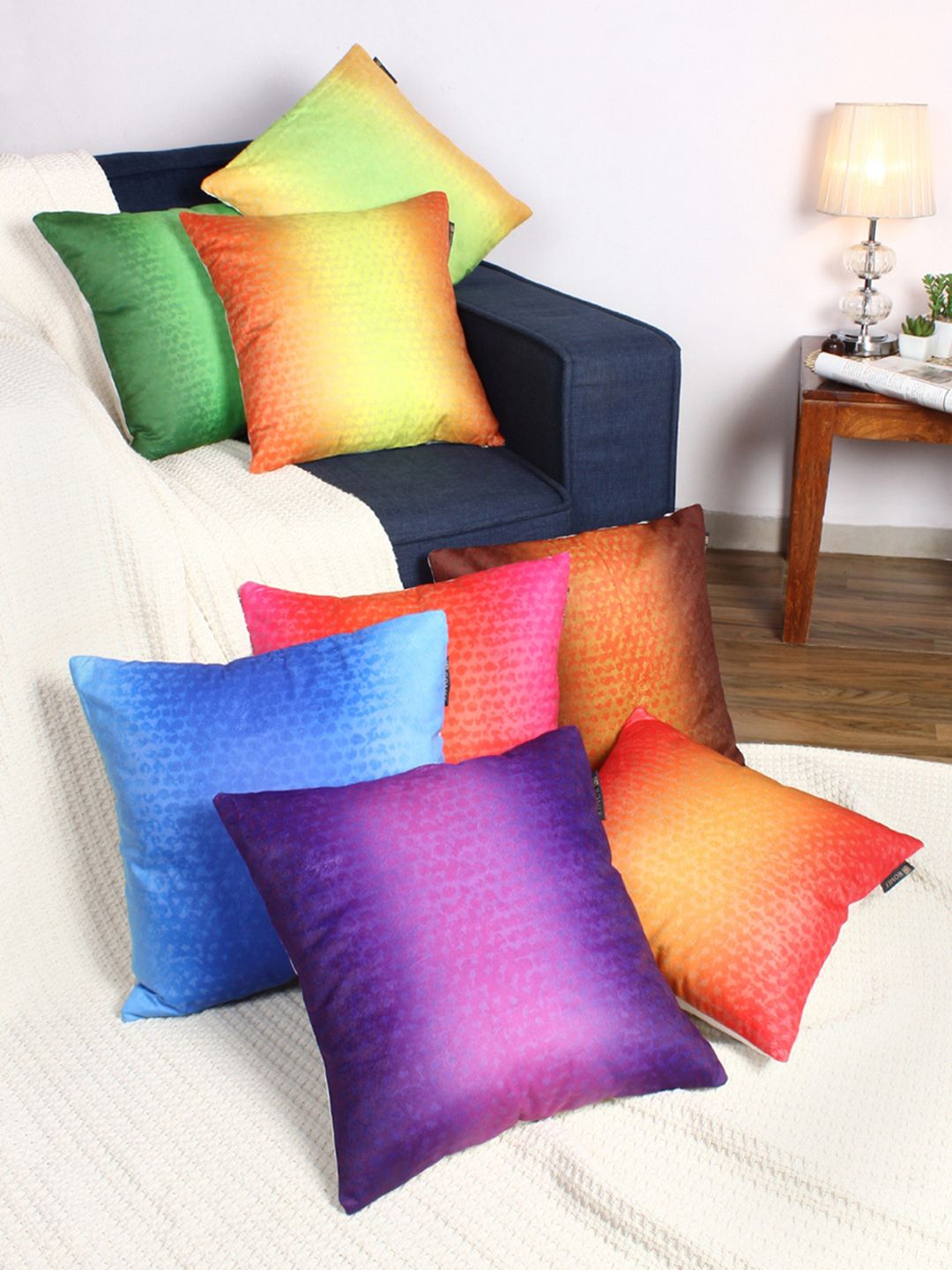 ROMEE Multicoloured Set of 8 Abstract Square Cushion Covers Price in India