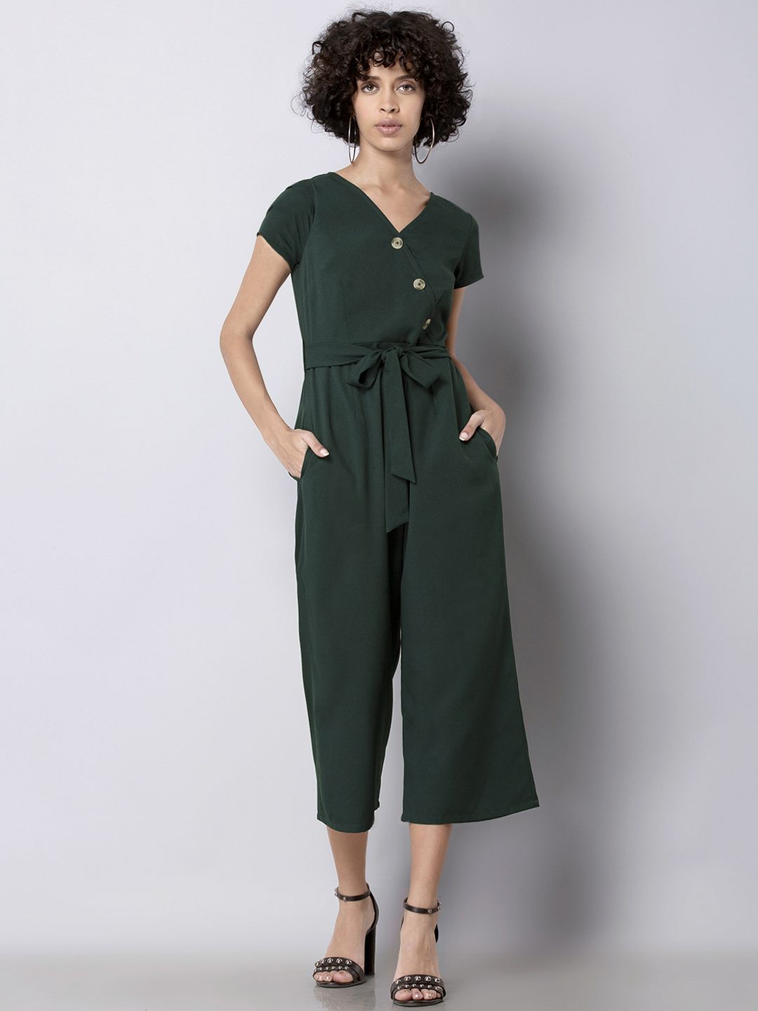 FabAlley Green Solid Basic Jumpsuit Price in India