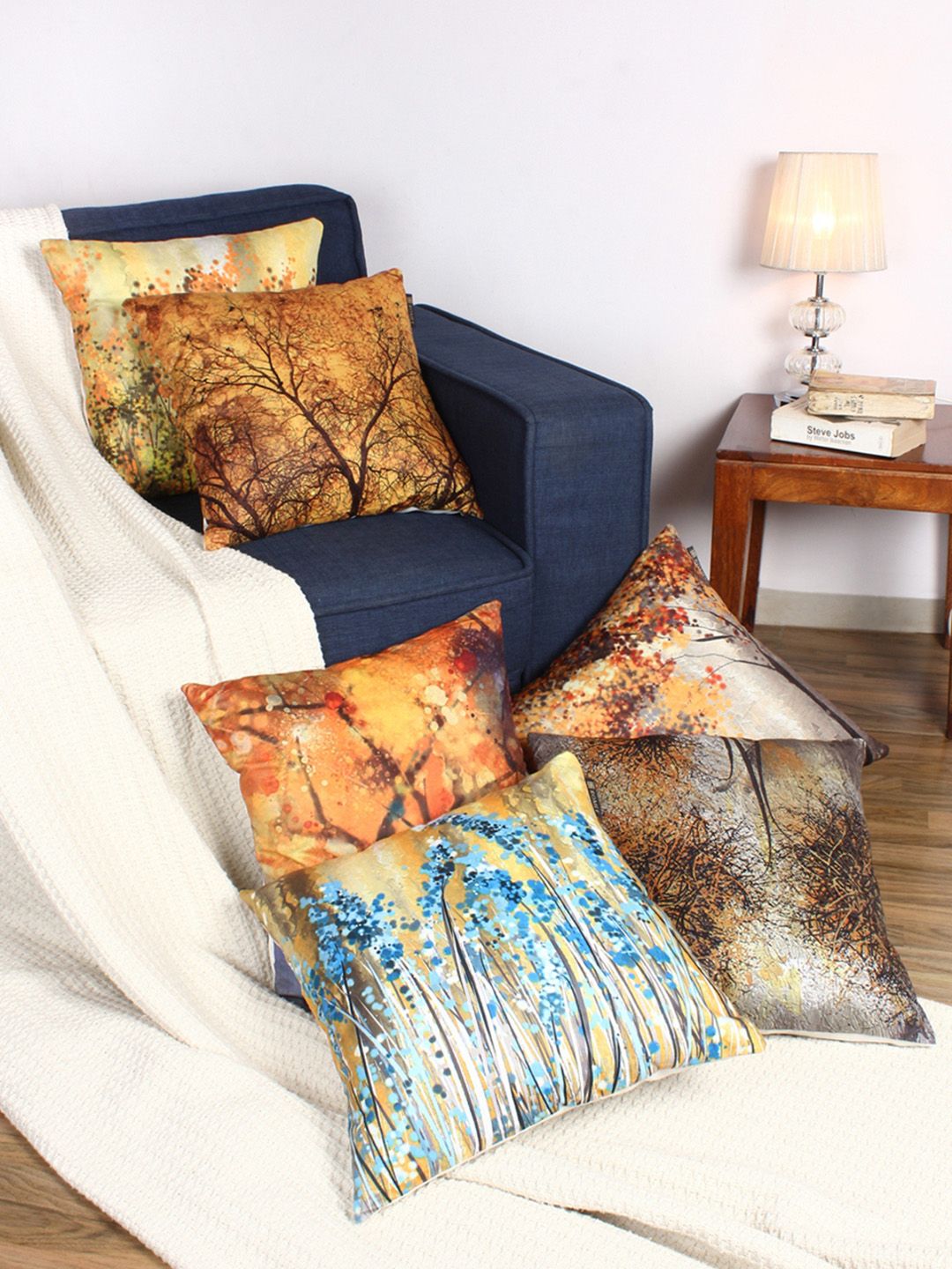 ROMEE Multicoloured Set of 6 Floral Square Cushion Covers Price in India